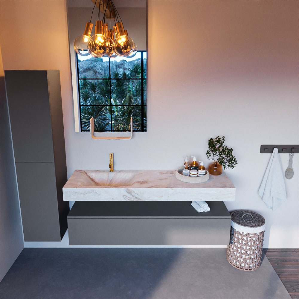 MONDIAZ ALAN-DLUX 150cm mueble de baño Plata 1 cajón. Lavabo CLOUD Izquierda 1 orificio color Frappe. 2 MONDIAZ ALAN-DLUX 150cm mueble de baño Plata 1 cajón. Lavabo CLOUD Izquierda 1 orificio color Frappe. - Imagen 2