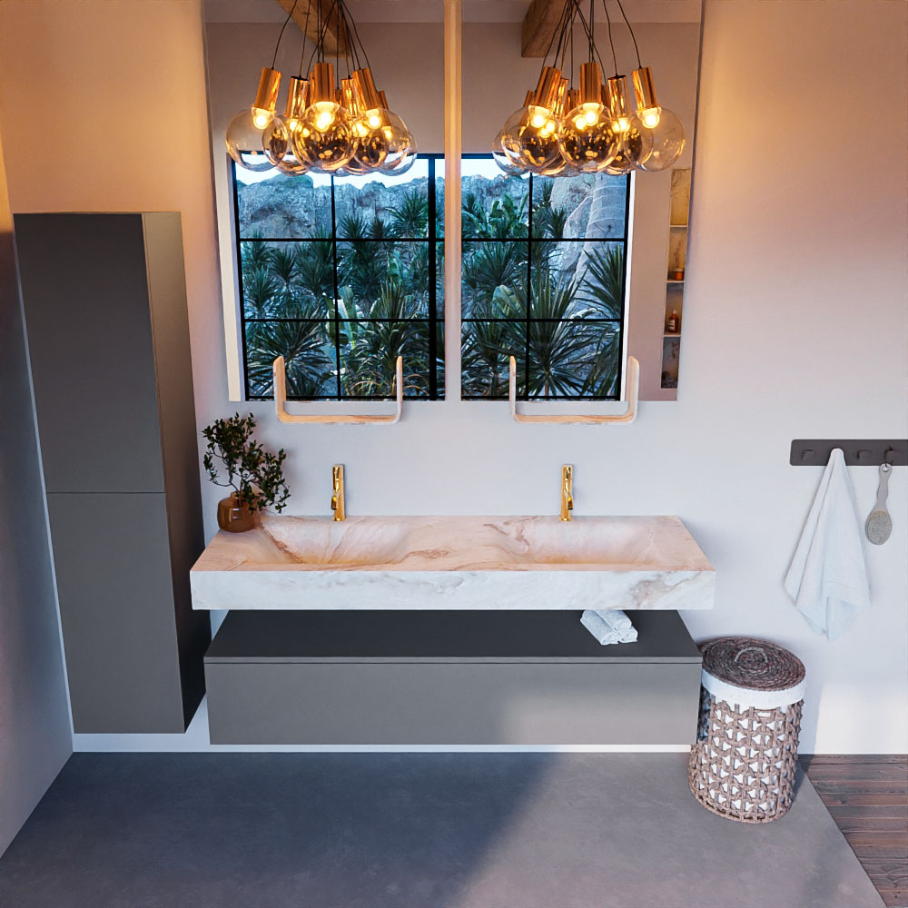 MONDIAZ ALAN-DLUX 150cm mueble de baño Plata 1 cajón. Lavabo CLOUD Doble 2 orificios color Frappe. 2 MONDIAZ ALAN-DLUX 150cm mueble de baño Plata 1 cajón. Lavabo CLOUD Doble 2 orificios color Frappe. - Imagen 2