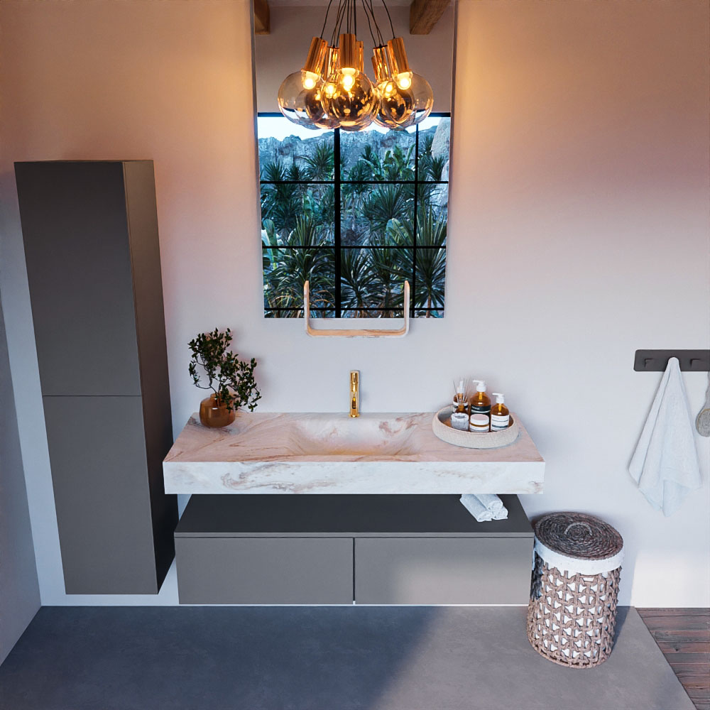 MONDIAZ ALAN-DLUX 130cm mueble de baño Plata 2 cajones. Lavabo CLOUD Centro 1 orificio color Frappe. 2 MONDIAZ ALAN-DLUX 130cm mueble de baño Plata 2 cajones. Lavabo CLOUD Centro 1 orificio color Frappe. - Imagen 2