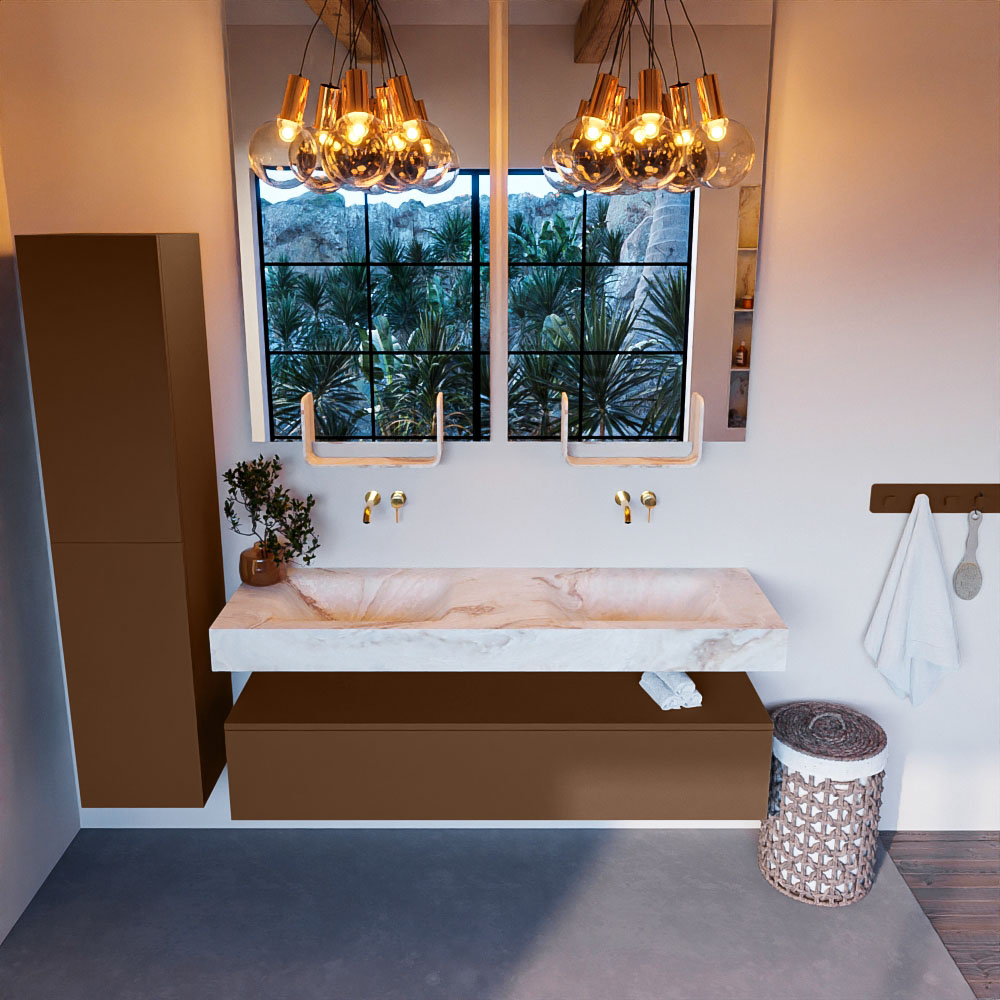 MONDIAZ ALAN-DLUX 150cm mueble de baño Rust 1 cajón. Lavabo CLOUD Doble sin orificios color Frappe. 2 MONDIAZ ALAN-DLUX 150cm mueble de baño Rust 1 cajón. Lavabo CLOUD Doble sin orificios color Frappe. - Imagen 2