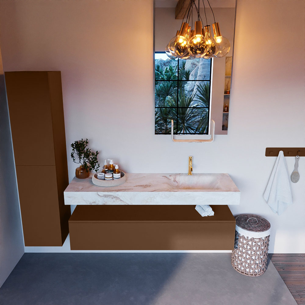 MONDIAZ ALAN-DLUX 150cm mueble de baño Rust 1 cajón. Lavabo CLOUD Derecho 1 orificio color Frappe. 2 MONDIAZ ALAN-DLUX 150cm mueble de baño Rust 1 cajón. Lavabo CLOUD Derecho 1 orificio color Frappe. - Imagen 2