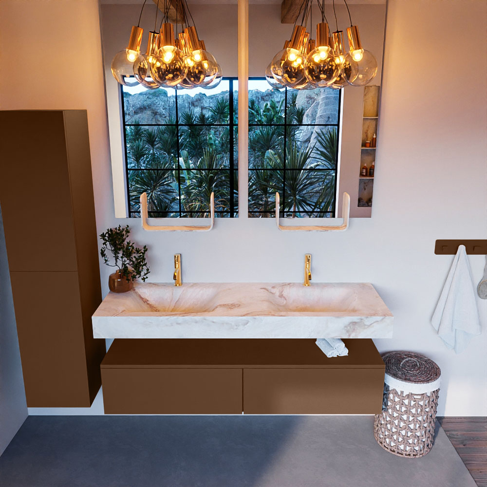 MONDIAZ ALAN-DLUX 150cm mueble de baño Rust 2 cajones. Lavabo CLOUD Doble 2 orificios color Frappe. 2 MONDIAZ ALAN-DLUX 150cm mueble de baño Rust 2 cajones. Lavabo CLOUD Doble 2 orificios color Frappe. - Imagen 2