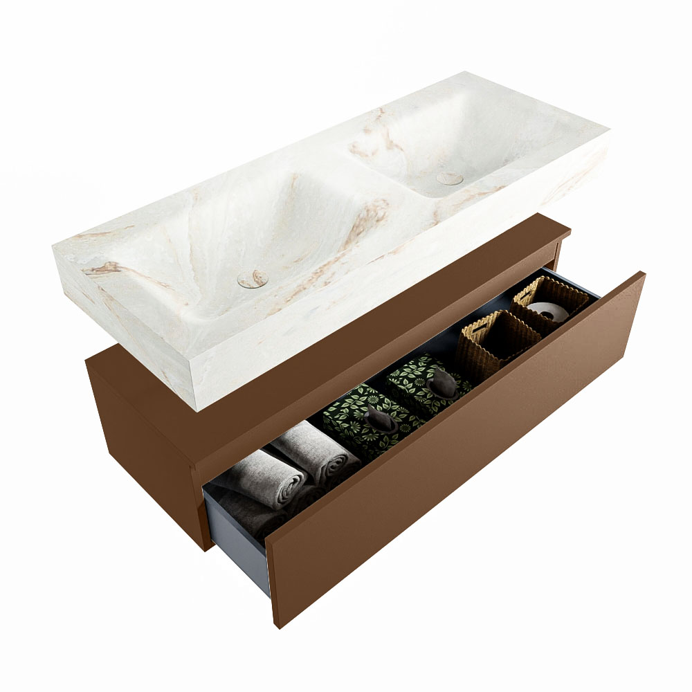 MONDIAZ ALAN-DLUX 120cm mueble de baño Rust 1 cajón. Lavabo CLOUD Doble 2 orificios color Frappe. 6 MONDIAZ ALAN-DLUX 120cm mueble de baño Rust 1 cajón. Lavabo CLOUD Doble 2 orificios color Frappe. - Imagen 6