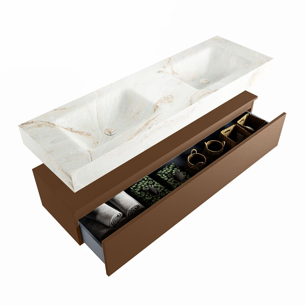 MONDIAZ ALAN-DLUX 150cm mueble de baño Rust 1 cajón. Lavabo CLOUD Doble sin orificios color Frappe. 6 MONDIAZ ALAN-DLUX 150cm mueble de baño Rust 1 cajón. Lavabo CLOUD Doble sin orificios color Frappe. - Imagen 6