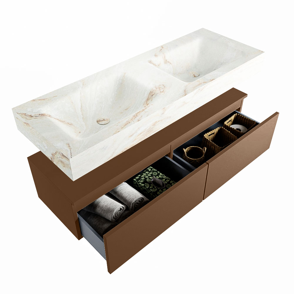 MONDIAZ ALAN-DLUX 130cm mueble de baño Rust 2 cajones. Lavabo CLOUD Doble sin orificios color Frappe. 6 MONDIAZ ALAN-DLUX 130cm mueble de baño Rust 2 cajones. Lavabo CLOUD Doble sin orificios color Frappe. - Imagen 6