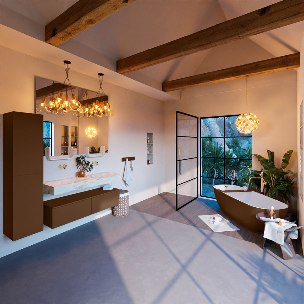 MONDIAZ ALAN-DLUX 130cm mueble de baño Rust 2 cajones. Lavabo CLOUD Doble sin orificios color Frappe. 3 MONDIAZ ALAN-DLUX 130cm mueble de baño Rust 2 cajones. Lavabo CLOUD Doble sin orificios color Frappe. - Imagen 3