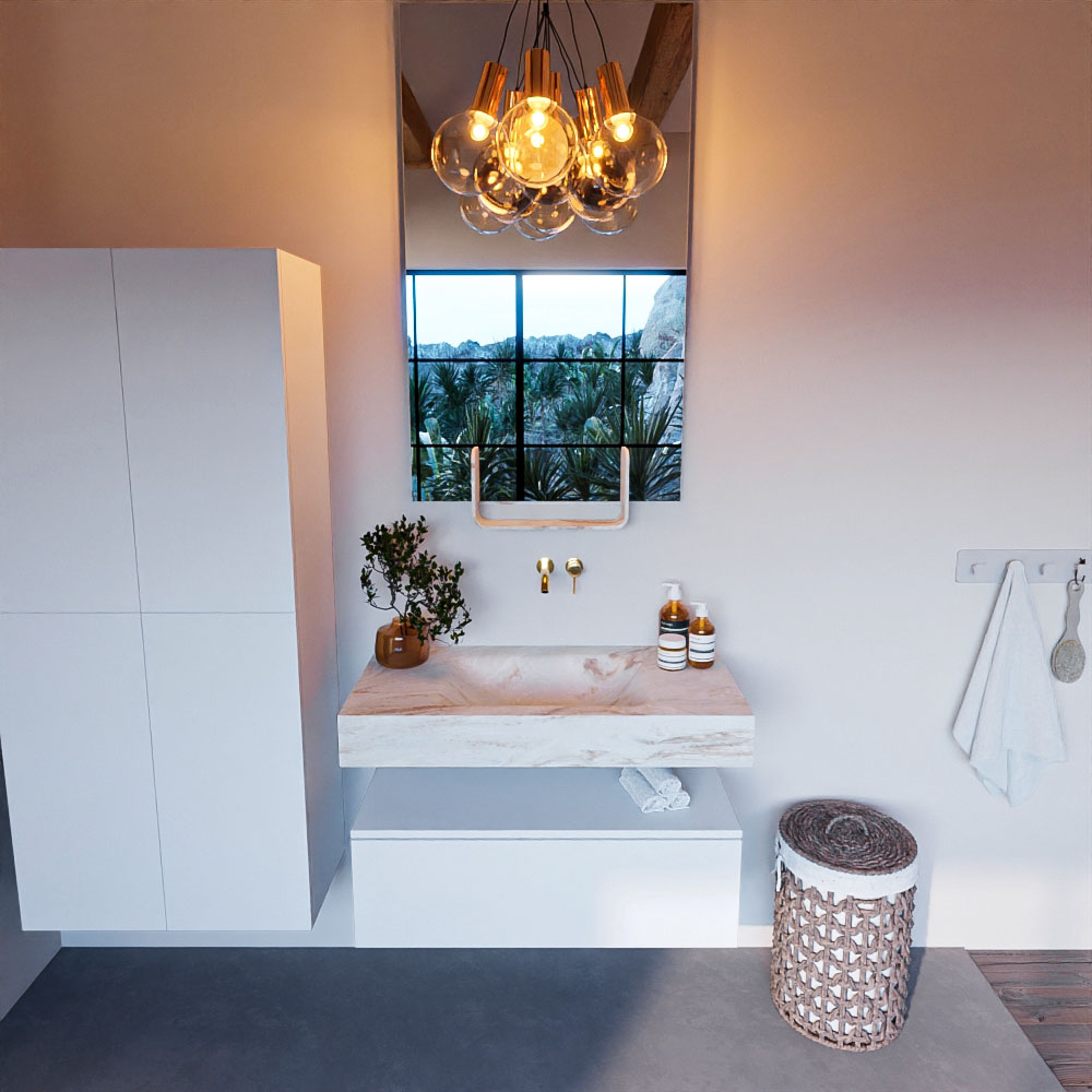 MONDIAZ ALAN-DLUX 90cm mueble de baño Talc 1 cajón. Lavabo CLOUD Centro sin orificios color Frappe. 2 MONDIAZ ALAN-DLUX 90cm mueble de baño Talc 1 cajón. Lavabo CLOUD Centro sin orificios color Frappe. - Imagen 2