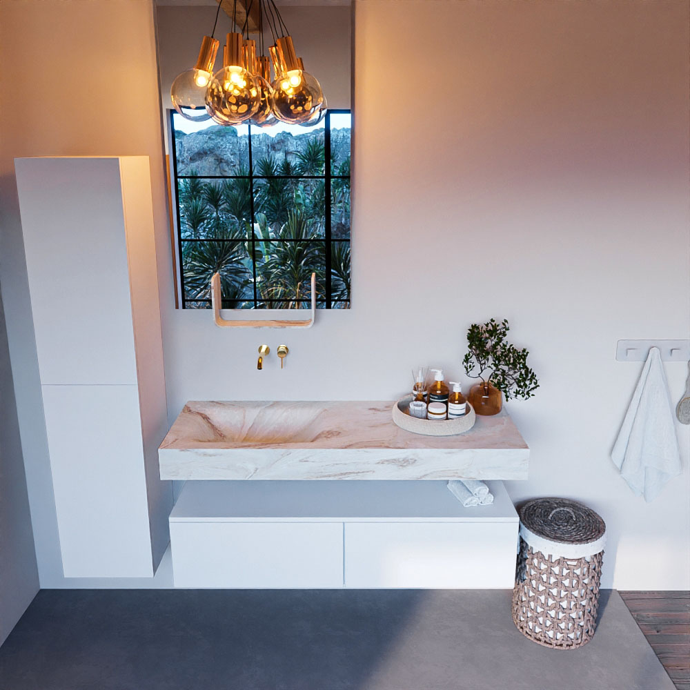 MONDIAZ ALAN-DLUX 130cm mueble de baño Talc 2 cajones. Lavabo CLOUD Izquierda sin orificios color Frappe. 2 MONDIAZ ALAN-DLUX 130cm mueble de baño Talc 2 cajones. Lavabo CLOUD Izquierda sin orificios color Frappe. - Imagen 2