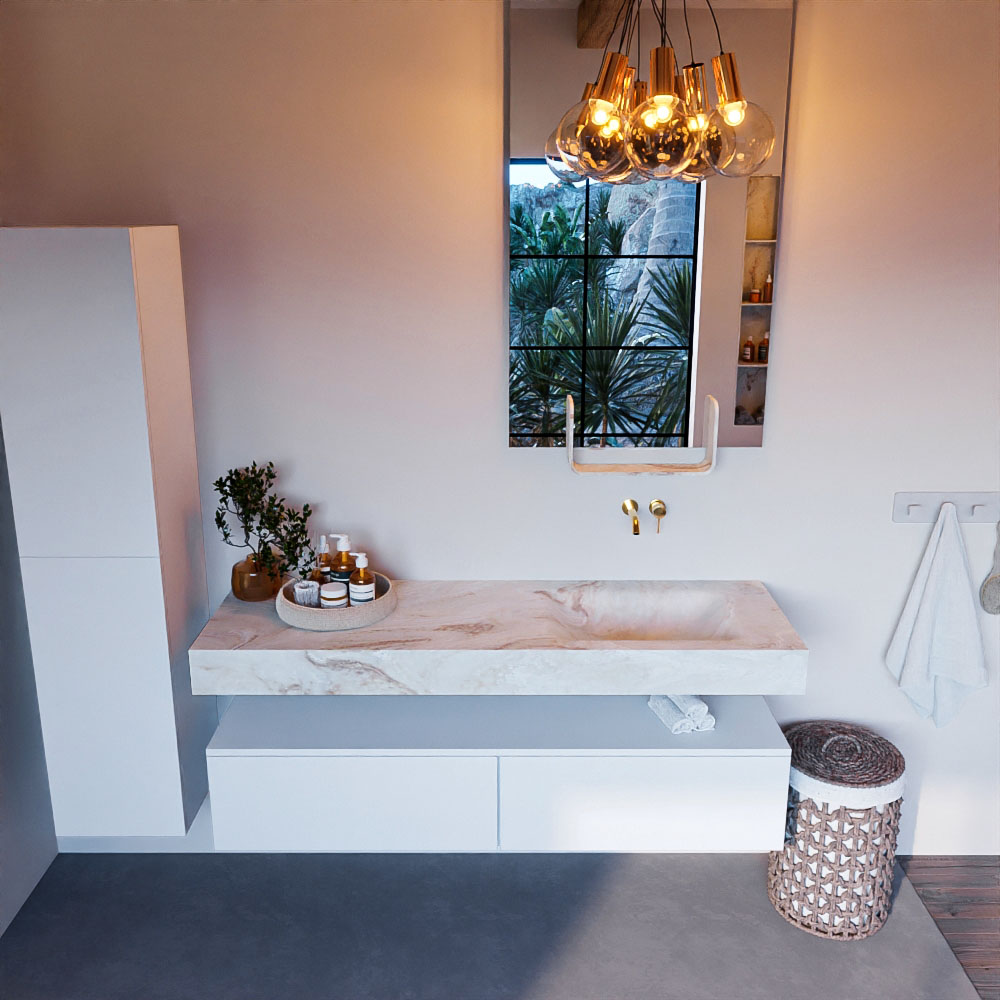 MONDIAZ ALAN-DLUX 150cm mueble de baño Talc 2 cajones. Lavabo CLOUD Derecho sin orificios color Frappe. 2 MONDIAZ ALAN-DLUX 150cm mueble de baño Talc 2 cajones. Lavabo CLOUD Derecho sin orificios color Frappe. - Imagen 2