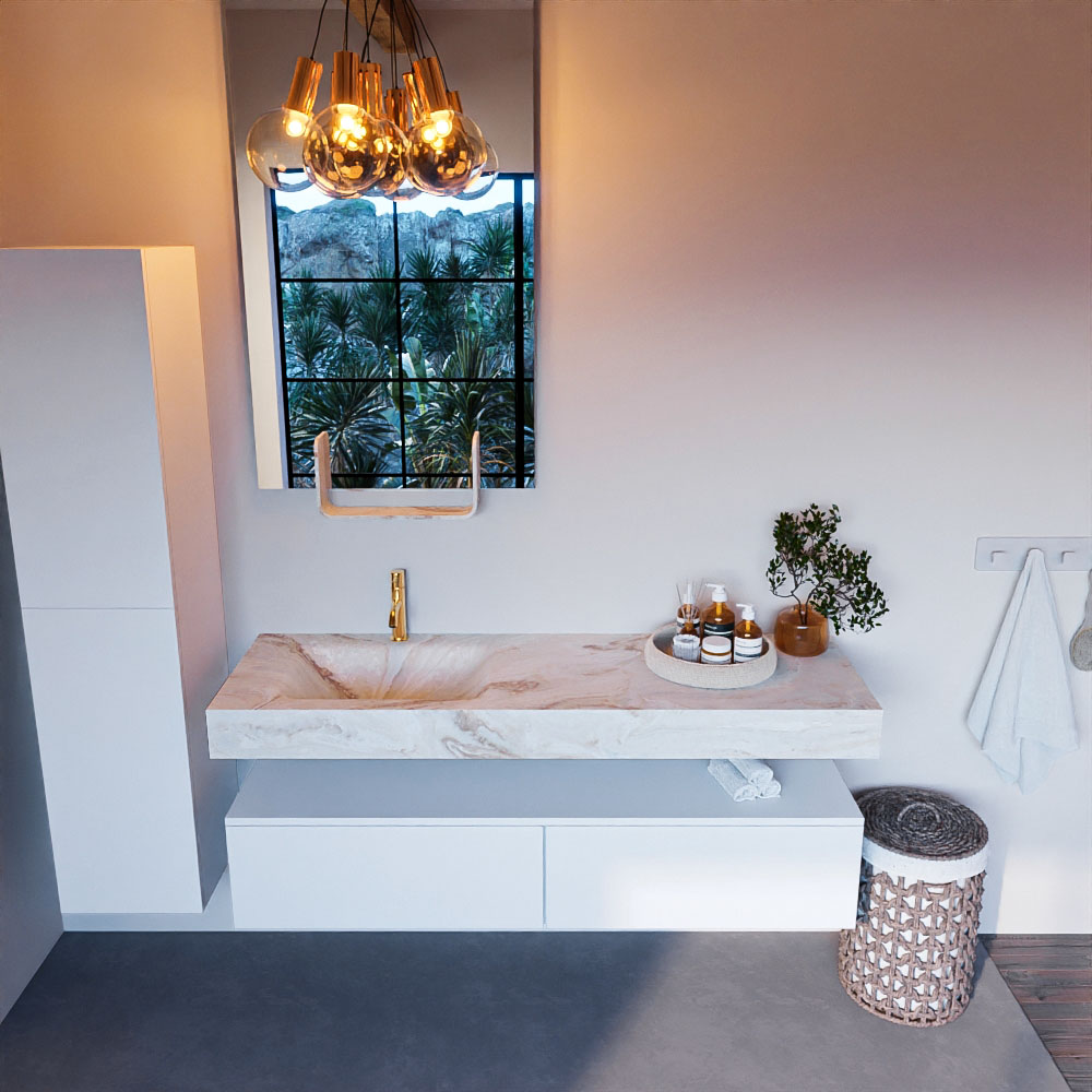 MONDIAZ ALAN-DLUX 150cm mueble de baño Talc 2 cajones. Lavabo CLOUD Izquierda 1 orificio color Frappe. 2 MONDIAZ ALAN-DLUX 150cm mueble de baño Talc 2 cajones. Lavabo CLOUD Izquierda 1 orificio color Frappe. - Imagen 2