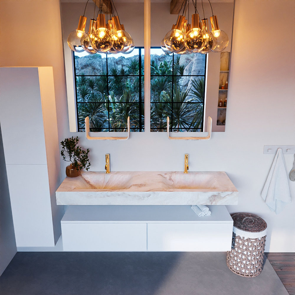 MONDIAZ ALAN-DLUX 150cm mueble de baño Talc 2 cajones. Lavabo CLOUD Doble 2 orificios color Frappe. 2 MONDIAZ ALAN-DLUX 150cm mueble de baño Talc 2 cajones. Lavabo CLOUD Doble 2 orificios color Frappe. - Imagen 2
