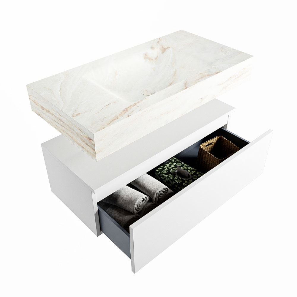 MONDIAZ ALAN-DLUX 90cm mueble de baño Talc 1 cajón. Lavabo CLOUD Centro sin orificios color Frappe. 6 MONDIAZ ALAN-DLUX 90cm mueble de baño Talc 1 cajón. Lavabo CLOUD Centro sin orificios color Frappe. - Imagen 6