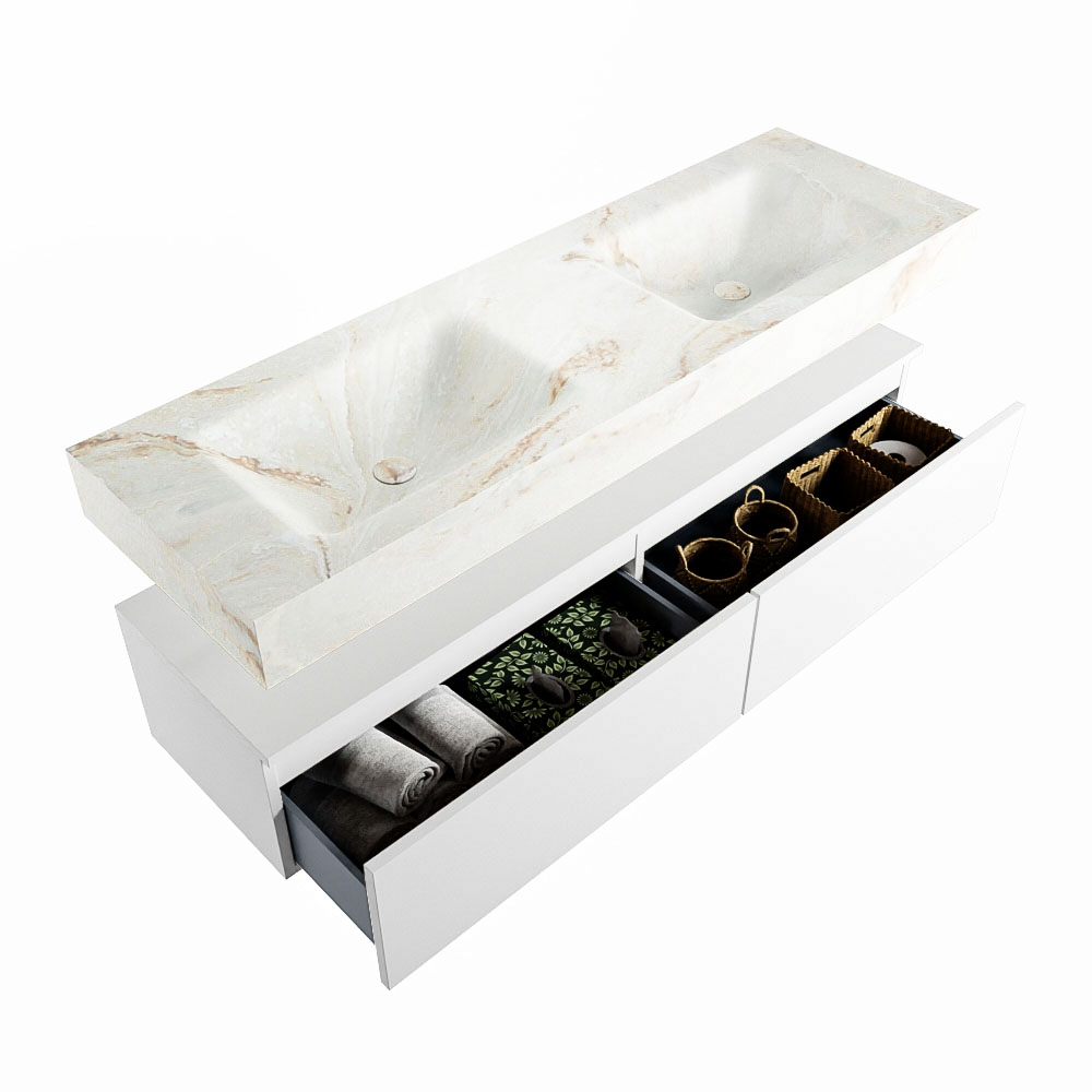 MONDIAZ ALAN-DLUX 150cm mueble de baño Talc 2 cajones. Lavabo CLOUD Doble 2 orificios color Frappe. 6 MONDIAZ ALAN-DLUX 150cm mueble de baño Talc 2 cajones. Lavabo CLOUD Doble 2 orificios color Frappe. - Imagen 6