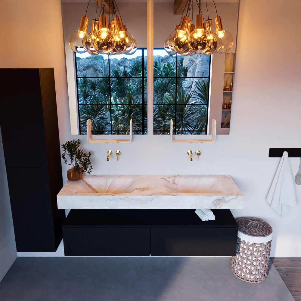 MONDIAZ ALAN-DLUX 150cm mueble de baño Urban 2 cajones. Lavabo CLOUD Doble sin orificios color Frappe. 2 MONDIAZ ALAN-DLUX 150cm mueble de baño Urban 2 cajones. Lavabo CLOUD Doble sin orificios color Frappe. - Imagen 2