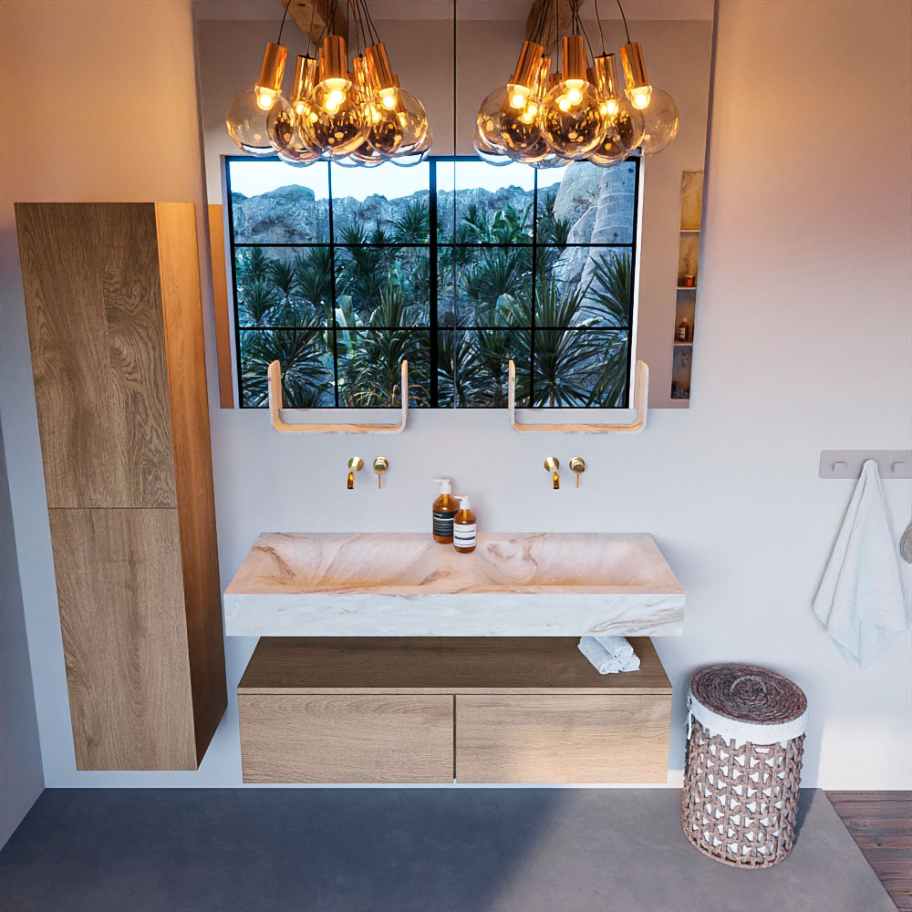 MONDIAZ ALAN-DLUX 120cm mueble de baño Washed Oak 2 cajones. Lavabo CLOUD Doble sin orificios color Frappe. 2 MONDIAZ ALAN-DLUX 120cm mueble de baño Washed Oak 2 cajones. Lavabo CLOUD Doble sin orificios color Frappe. - Imagen 2