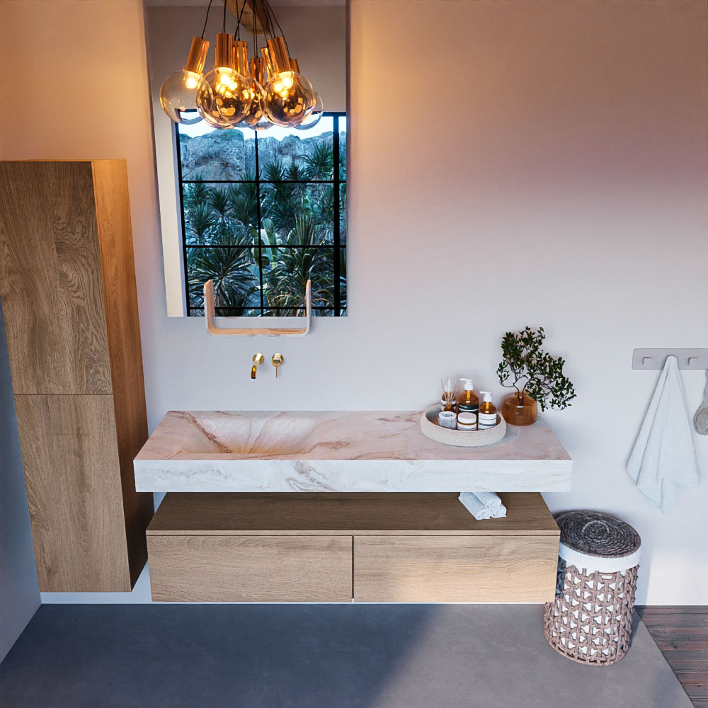 MONDIAZ ALAN-DLUX 150cm mueble de baño Washed Oak 2 cajones. Lavabo CLOUD Izquierda sin orificios color Frappe. 2 MONDIAZ ALAN-DLUX 150cm mueble de baño Washed Oak 2 cajones. Lavabo CLOUD Izquierda sin orificios color Frappe. - Imagen 2