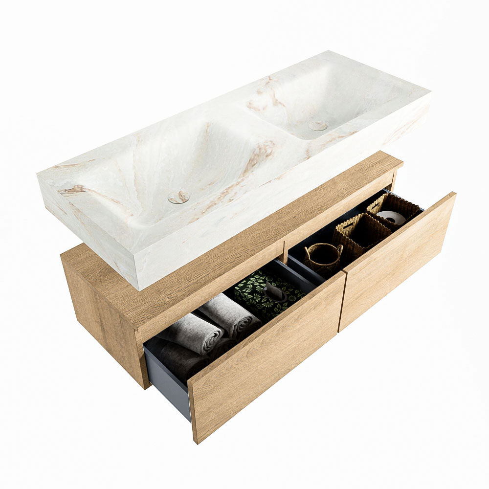 MONDIAZ ALAN-DLUX 120cm mueble de baño Washed Oak 2 cajones. Lavabo CLOUD Doble sin orificios color Frappe. 6 MONDIAZ ALAN-DLUX 120cm mueble de baño Washed Oak 2 cajones. Lavabo CLOUD Doble sin orificios color Frappe. - Imagen 6
