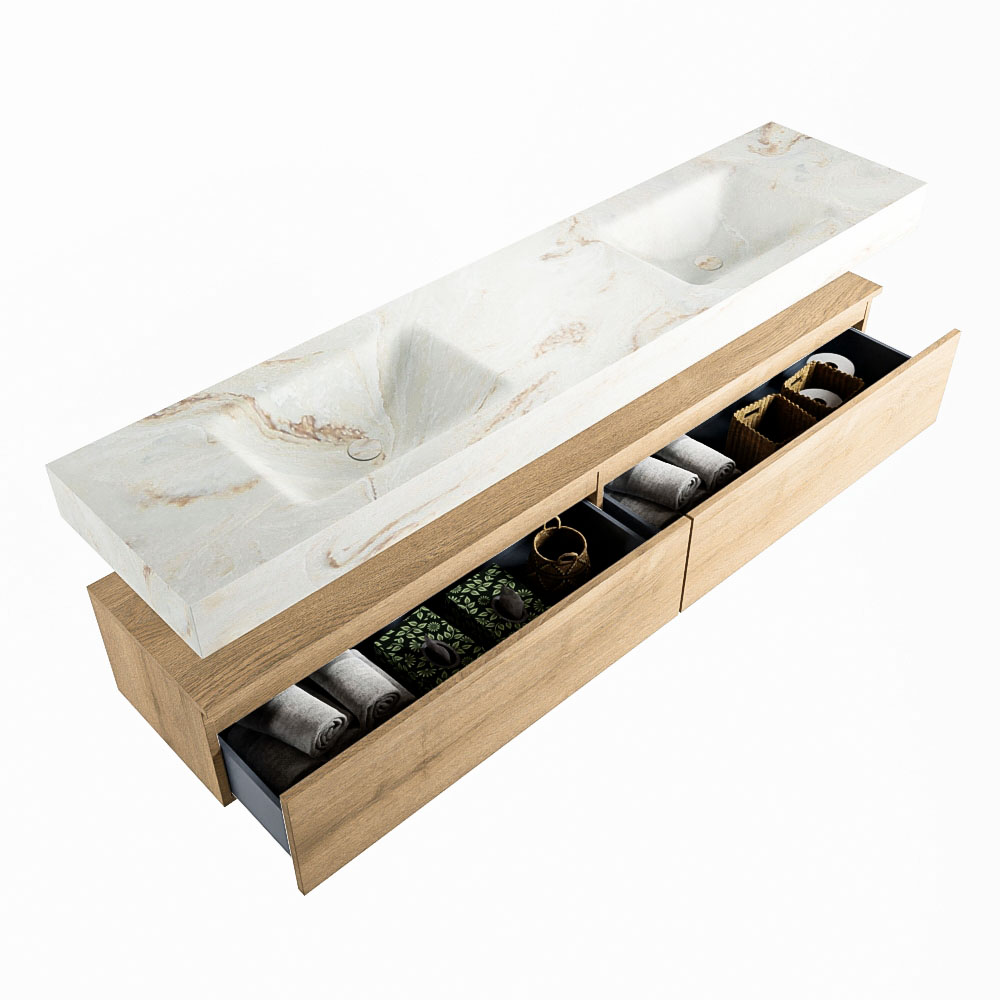 MONDIAZ ALAN-DLUX 200cm mueble de baño Washed Oak 2 cajones. Lavabo CLOUD Doble 2 orificios color Frappe. 6 MONDIAZ ALAN-DLUX 200cm mueble de baño Washed Oak 2 cajones. Lavabo CLOUD Doble 2 orificios color Frappe. - Imagen 6