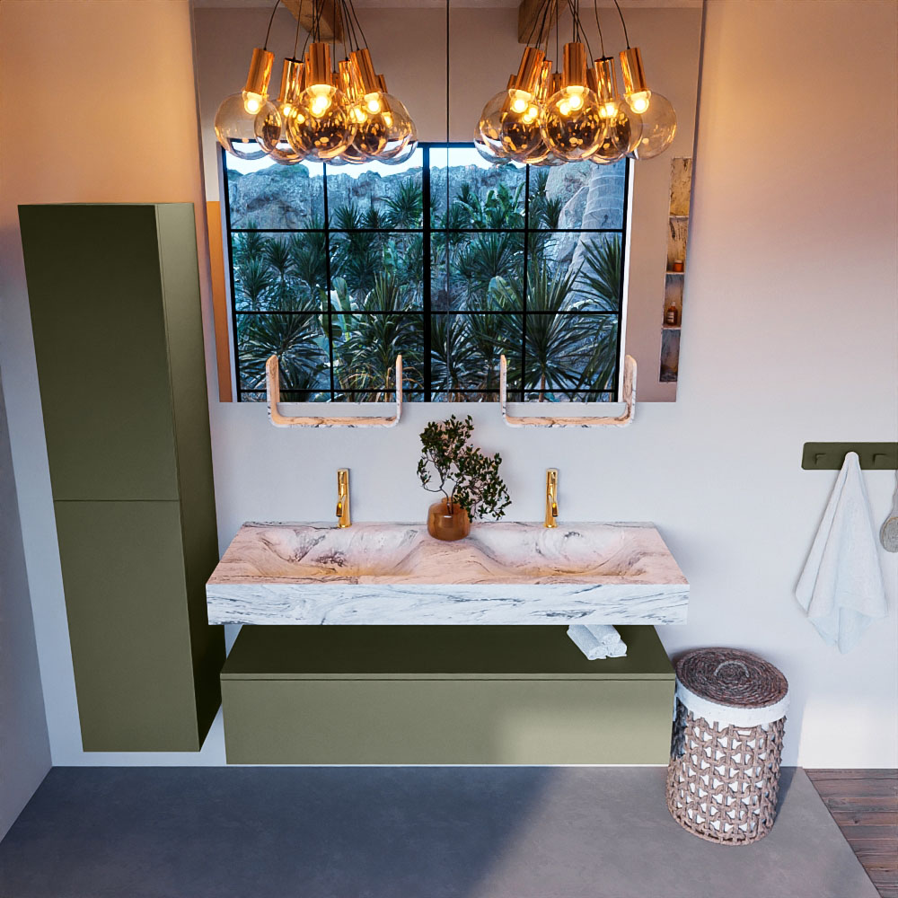 MONDIAZ ALAN-DLUX 130cm mueble de baño Army 1 cajón. Lavabo CLOUD Doble 2 orificios color Glace. 2 MONDIAZ ALAN-DLUX 130cm mueble de baño Army 1 cajón. Lavabo CLOUD Doble 2 orificios color Glace. - Imagen 2
