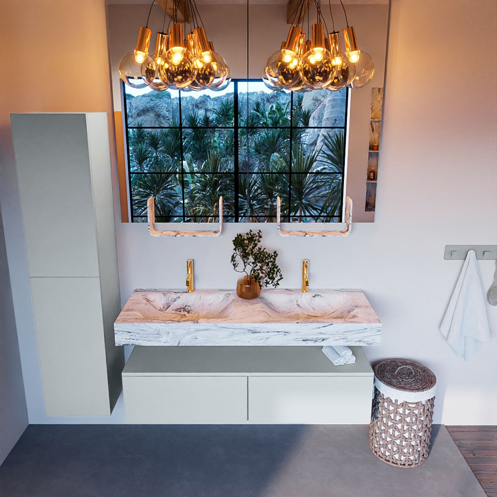 MONDIAZ ALAN-DLUX 130cm mueble de baño Clay 2 cajones. Lavabo CLOUD Doble 2 orificios color Glace. 2 MONDIAZ ALAN-DLUX 130cm mueble de baño Clay 2 cajones. Lavabo CLOUD Doble 2 orificios color Glace. - Imagen 2