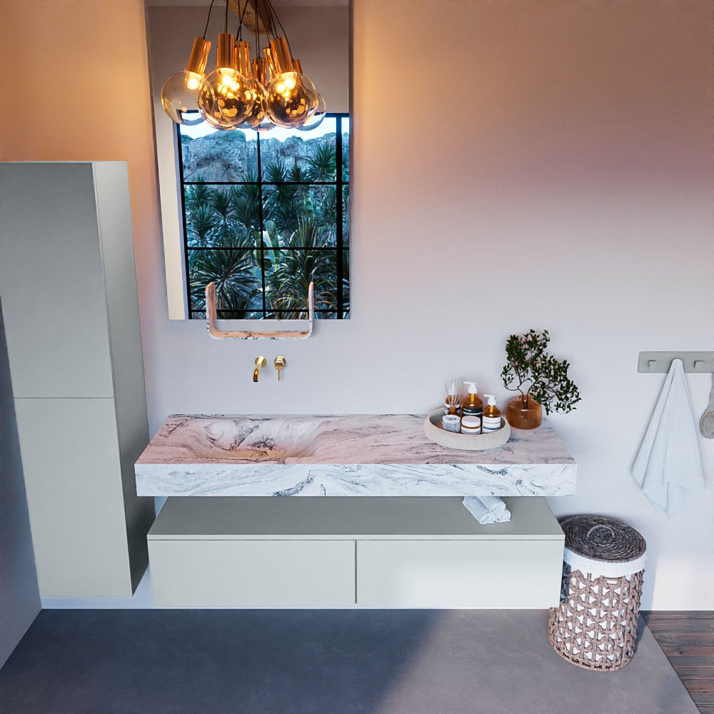 MONDIAZ ALAN-DLUX 150cm mueble de baño Clay 2 cajones. Lavabo CLOUD Izquierda sin orificios color Glace. 2 MONDIAZ ALAN-DLUX 150cm mueble de baño Clay 2 cajones. Lavabo CLOUD Izquierda sin orificios color Glace. - Imagen 2