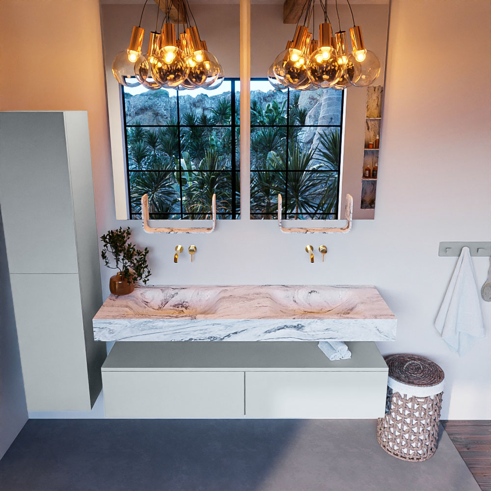 MONDIAZ ALAN-DLUX 150cm mueble de baño Clay 2 cajones. Lavabo CLOUD Doble sin orificios color Glace. 2 MONDIAZ ALAN-DLUX 150cm mueble de baño Clay 2 cajones. Lavabo CLOUD Doble sin orificios color Glace. - Imagen 2