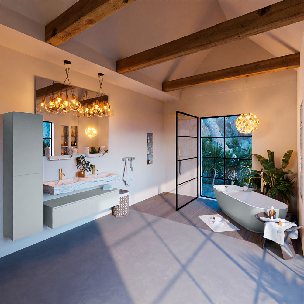 MONDIAZ ALAN-DLUX 130cm mueble de baño Clay 2 cajones. Lavabo CLOUD Doble 2 orificios color Glace. 3 MONDIAZ ALAN-DLUX 130cm mueble de baño Clay 2 cajones. Lavabo CLOUD Doble 2 orificios color Glace. - Imagen 3