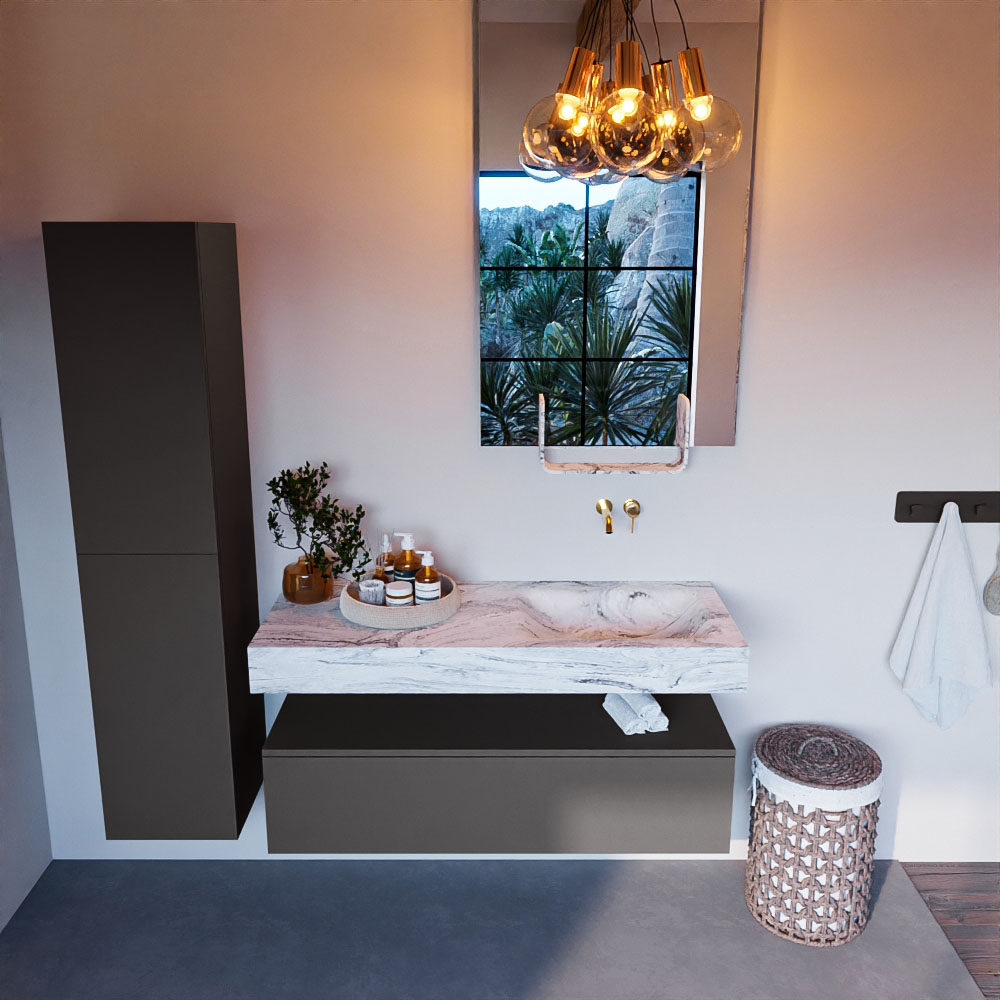MONDIAZ ALAN-DLUX 120cm mueble de baño Dark Grey 1 cajón. Lavabo CLOUD Derecho sin orificios color Glace. 2 MONDIAZ ALAN-DLUX 120cm mueble de baño Dark Grey 1 cajón. Lavabo CLOUD Derecho sin orificios color Glace. - Imagen 2