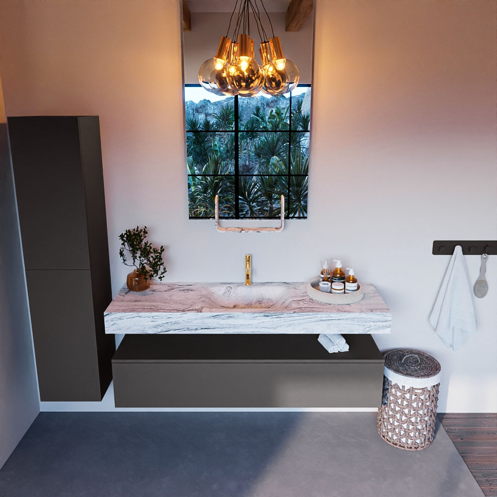 MONDIAZ ALAN-DLUX 150cm mueble de baño Dark Grey 1 cajón. Lavabo CLOUD Centro 1 orificio color Glace. 2 MONDIAZ ALAN-DLUX 150cm mueble de baño Dark Grey 1 cajón. Lavabo CLOUD Centro 1 orificio color Glace. - Imagen 2