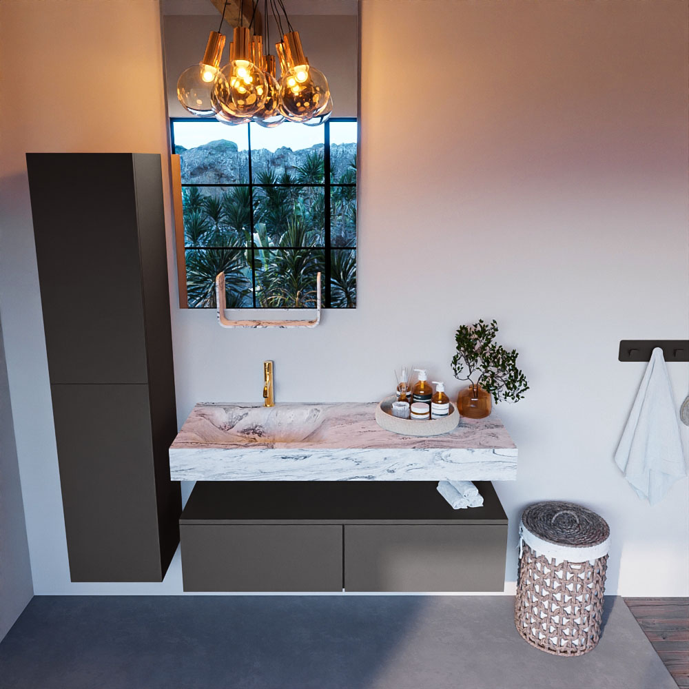 MONDIAZ ALAN-DLUX 120cm mueble de baño Dark Grey 2 cajones. Lavabo CLOUD Izquierda 1 orificio color Glace. 2 MONDIAZ ALAN-DLUX 120cm mueble de baño Dark Grey 2 cajones. Lavabo CLOUD Izquierda 1 orificio color Glace. - Imagen 2