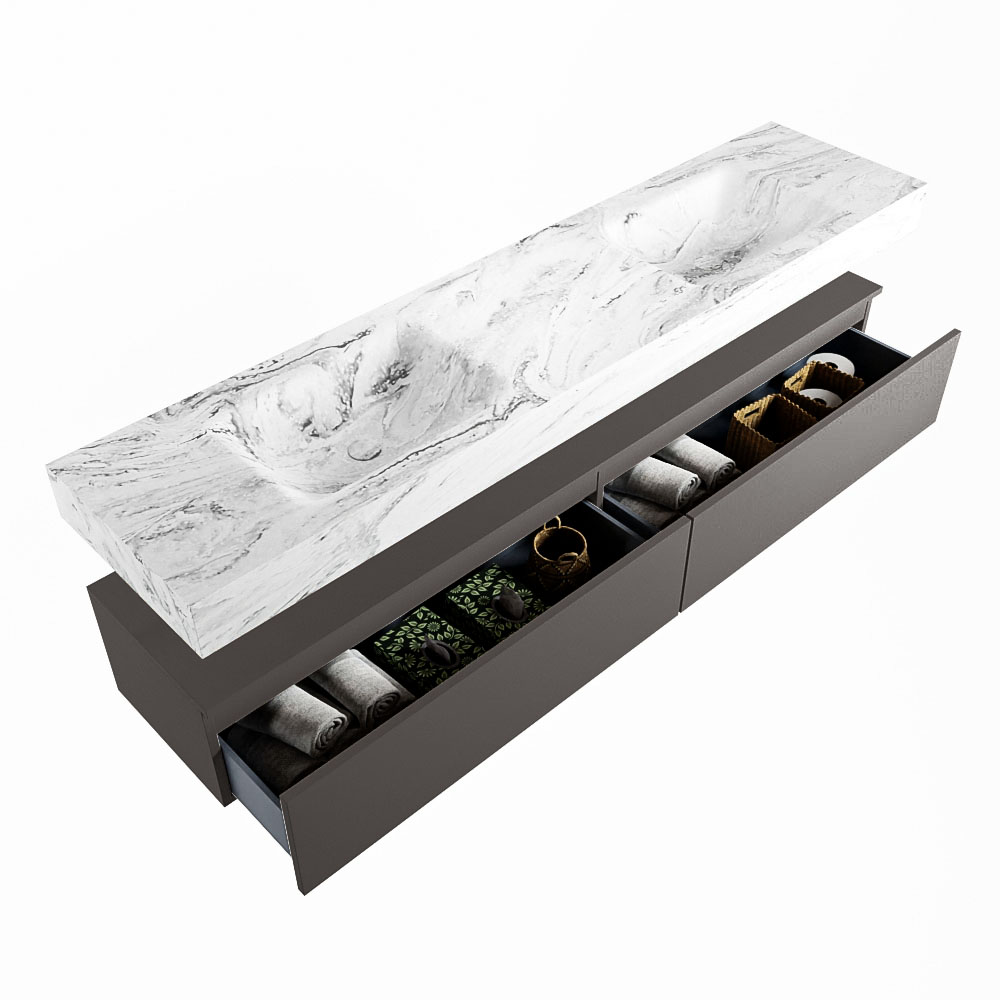 MONDIAZ ALAN-DLUX 200cm mueble de baño Dark Grey 2 cajones. Lavabo CLOUD Doble 2 orificios color Glace. 6 MONDIAZ ALAN-DLUX 200cm mueble de baño Dark Grey 2 cajones. Lavabo CLOUD Doble 2 orificios color Glace. - Imagen 6