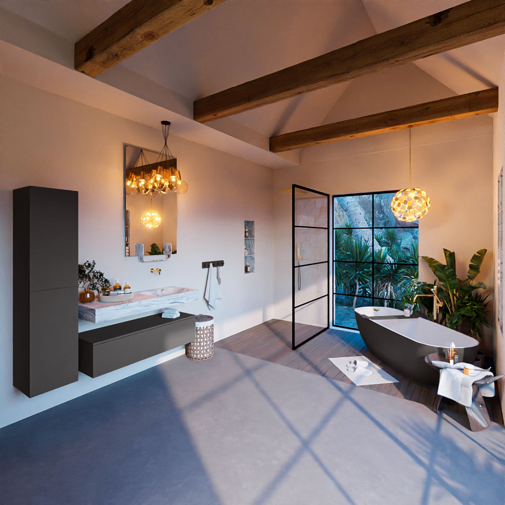 MONDIAZ ALAN-DLUX 120cm mueble de baño Dark Grey 1 cajón. Lavabo CLOUD Derecho sin orificios color Glace. 3 MONDIAZ ALAN-DLUX 120cm mueble de baño Dark Grey 1 cajón. Lavabo CLOUD Derecho sin orificios color Glace. - Imagen 3