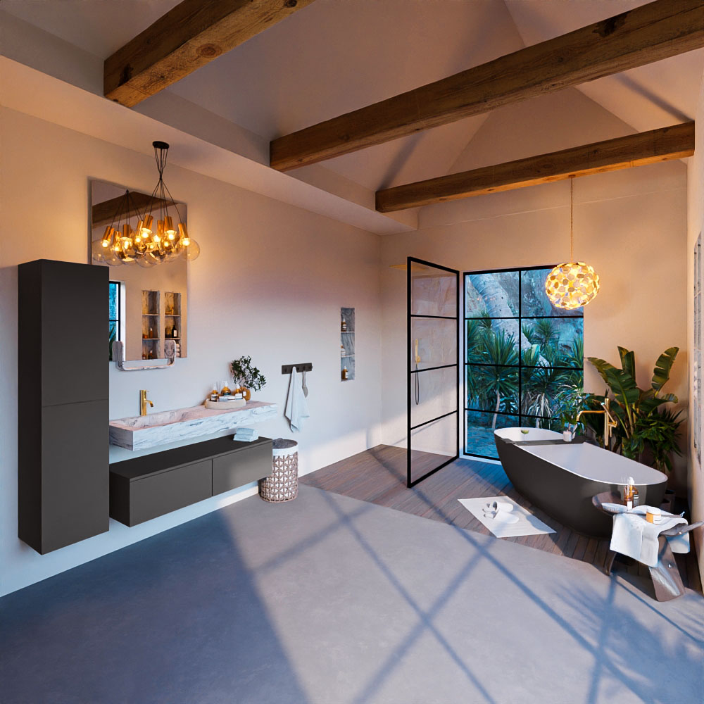 MONDIAZ ALAN-DLUX 120cm mueble de baño Dark Grey 2 cajones. Lavabo CLOUD Izquierda 1 orificio color Glace. 3 MONDIAZ ALAN-DLUX 120cm mueble de baño Dark Grey 2 cajones. Lavabo CLOUD Izquierda 1 orificio color Glace. - Imagen 3