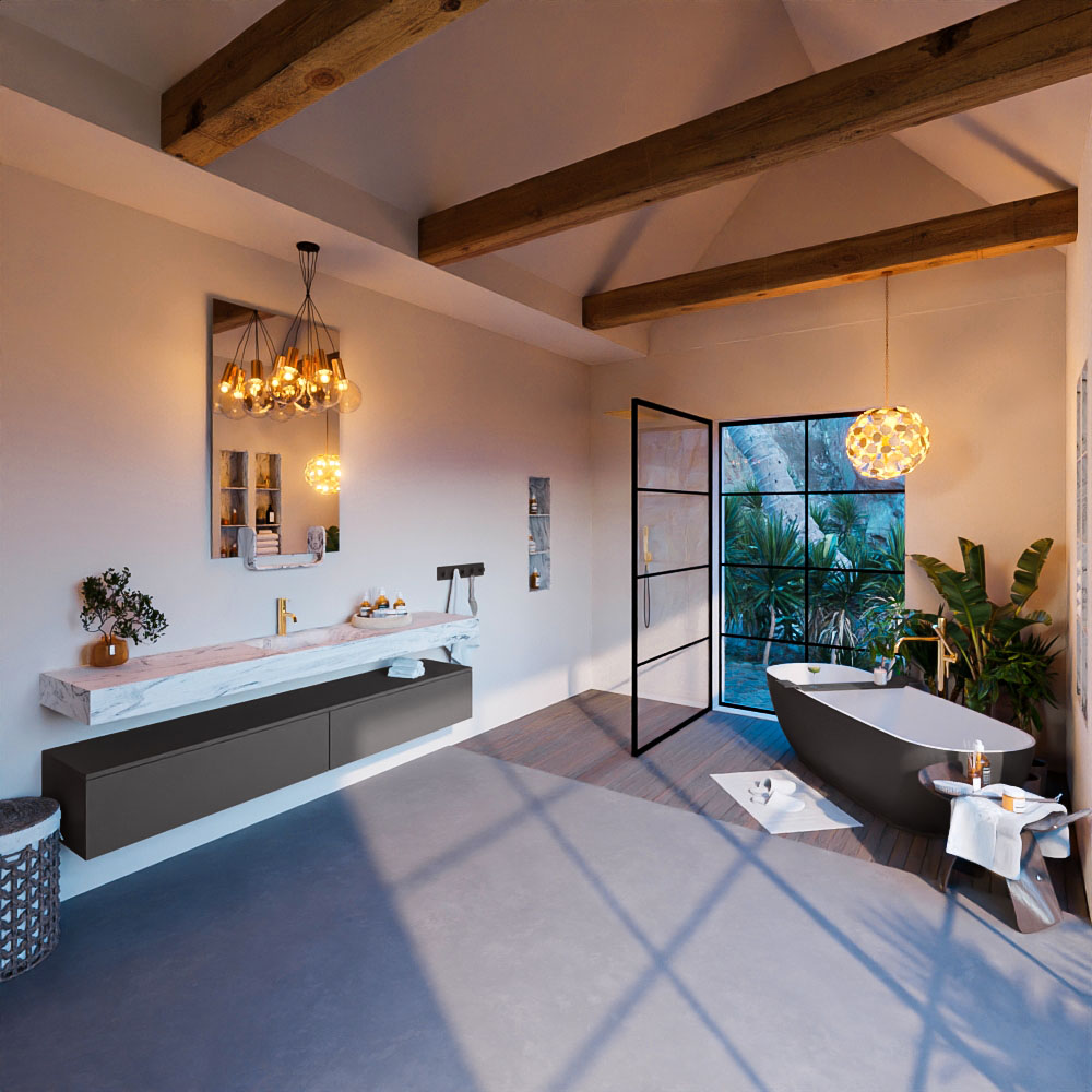 MONDIAZ ALAN-DLUX 200cm mueble de baño Dark Grey 2 cajones. Lavabo CLOUD Centro 1 orificio color Glace. 3 MONDIAZ ALAN-DLUX 200cm mueble de baño Dark Grey 2 cajones. Lavabo CLOUD Centro 1 orificio color Glace. - Imagen 3