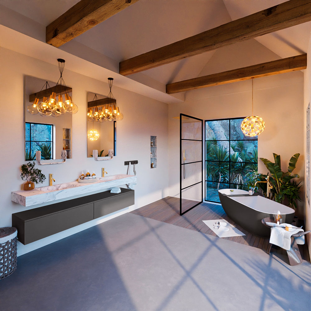 MONDIAZ ALAN-DLUX 200cm mueble de baño Dark Grey 2 cajones. Lavabo CLOUD Doble 2 orificios color Glace. 3 MONDIAZ ALAN-DLUX 200cm mueble de baño Dark Grey 2 cajones. Lavabo CLOUD Doble 2 orificios color Glace. - Imagen 3