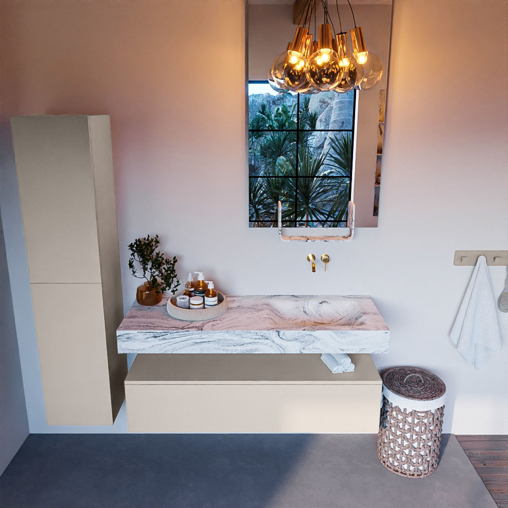MONDIAZ ALAN-DLUX 130cm mueble de baño Linen 1 cajón. Lavabo CLOUD Derecho sin orificios color Glace. 2 MONDIAZ ALAN-DLUX 130cm mueble de baño Linen 1 cajón. Lavabo CLOUD Derecho sin orificios color Glace. - Imagen 2