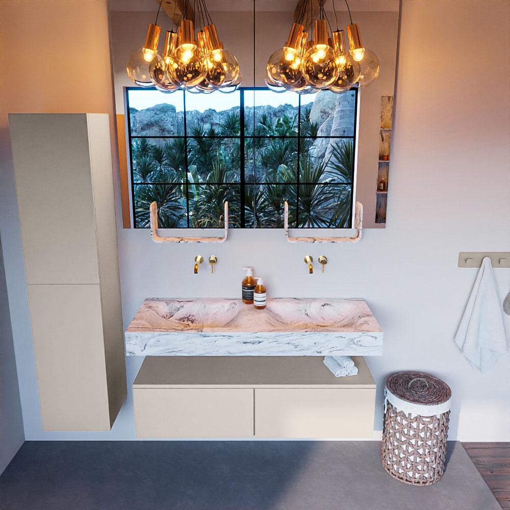 MONDIAZ ALAN-DLUX 120cm mueble de baño Linen 2 cajones. Lavabo CLOUD Doble sin orificios color Glace. 2 MONDIAZ ALAN-DLUX 120cm mueble de baño Linen 2 cajones. Lavabo CLOUD Doble sin orificios color Glace. - Imagen 2