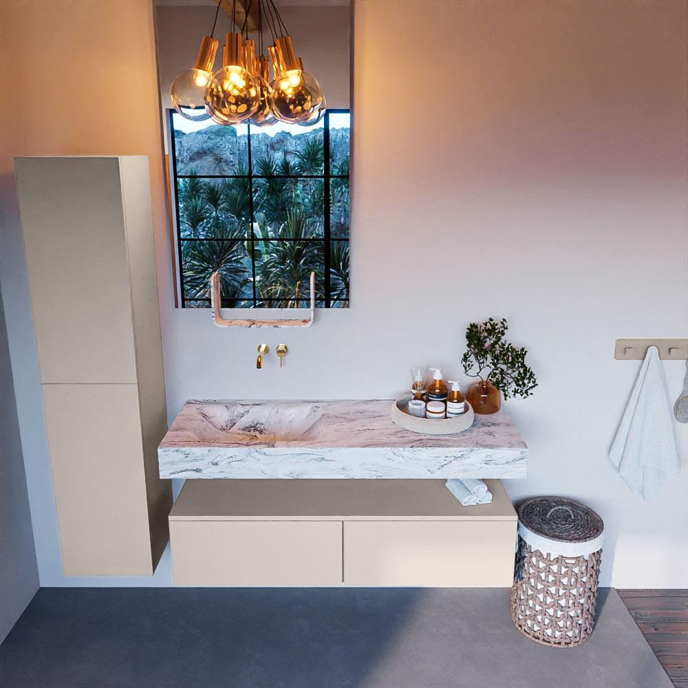 MONDIAZ ALAN-DLUX 130cm mueble de baño Linen 2 cajones. Lavabo CLOUD Izquierda sin orificios color Glace. 2 MONDIAZ ALAN-DLUX 130cm mueble de baño Linen 2 cajones. Lavabo CLOUD Izquierda sin orificios color Glace. - Imagen 2