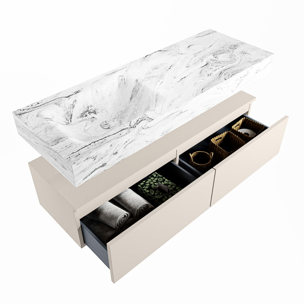 MONDIAZ ALAN-DLUX 130cm mueble de baño Linen 2 cajones. Lavabo CLOUD Izquierda sin orificios color Glace. 6 MONDIAZ ALAN-DLUX 130cm mueble de baño Linen 2 cajones. Lavabo CLOUD Izquierda sin orificios color Glace. - Imagen 6