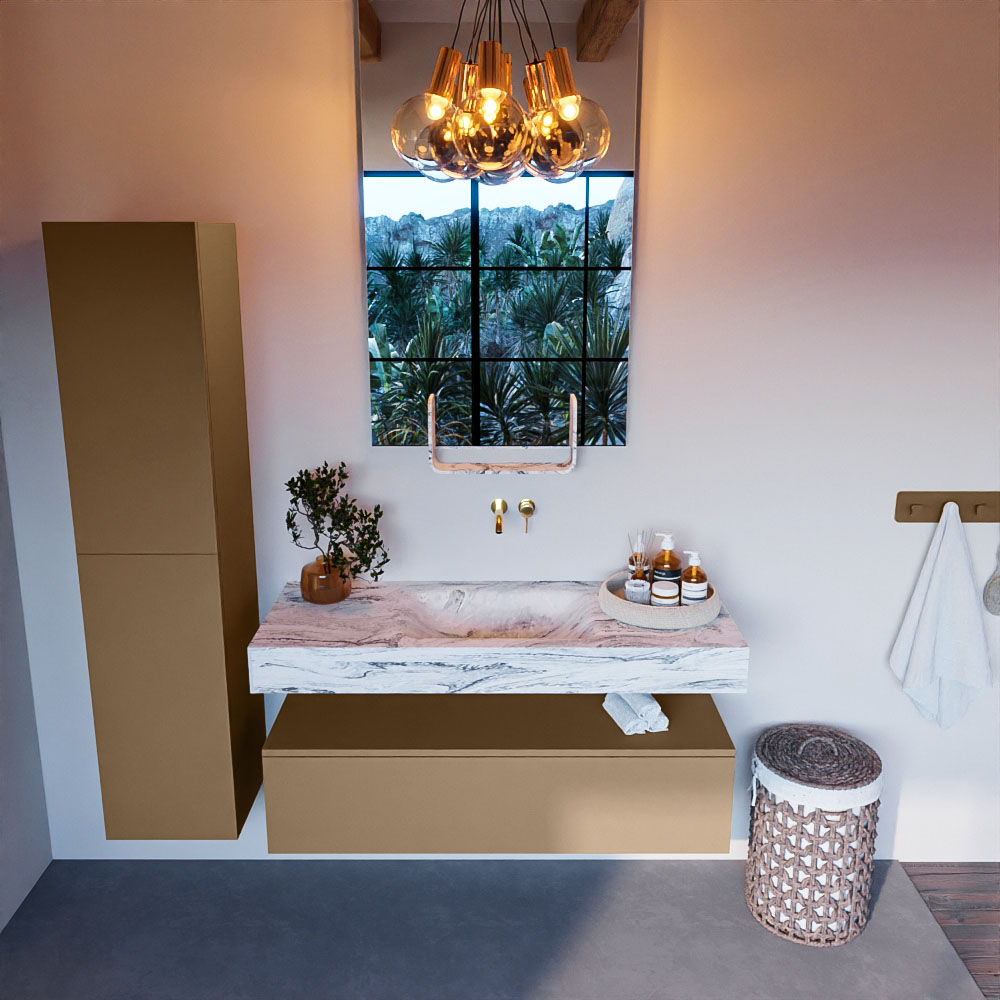 MONDIAZ ALAN-DLUX 120cm mueble de baño Oro 1 cajón. Lavabo CLOUD Centro sin orificios color Glace. 2 MONDIAZ ALAN-DLUX 120cm mueble de baño Oro 1 cajón. Lavabo CLOUD Centro sin orificios color Glace. - Imagen 2