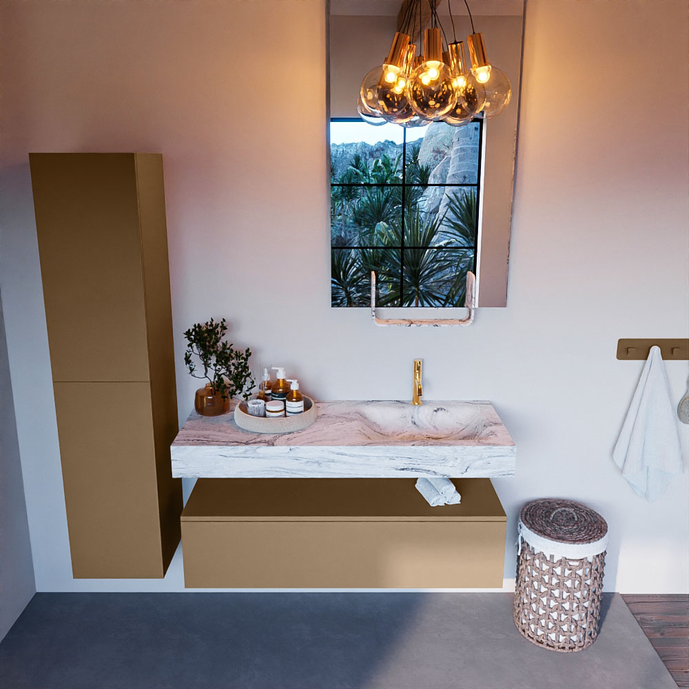MONDIAZ ALAN-DLUX 120cm mueble de baño Oro 1 cajón. Lavabo CLOUD Derecho 1 orificio color Glace. 2 MONDIAZ ALAN-DLUX 120cm mueble de baño Oro 1 cajón. Lavabo CLOUD Derecho 1 orificio color Glace. - Imagen 2