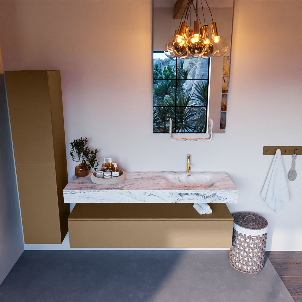 MONDIAZ ALAN-DLUX 150cm mueble de baño Oro 1 cajón. Lavabo CLOUD Derecho 1 orificio color Glace. 2 MONDIAZ ALAN-DLUX 150cm mueble de baño Oro 1 cajón. Lavabo CLOUD Derecho 1 orificio color Glace. - Imagen 2
