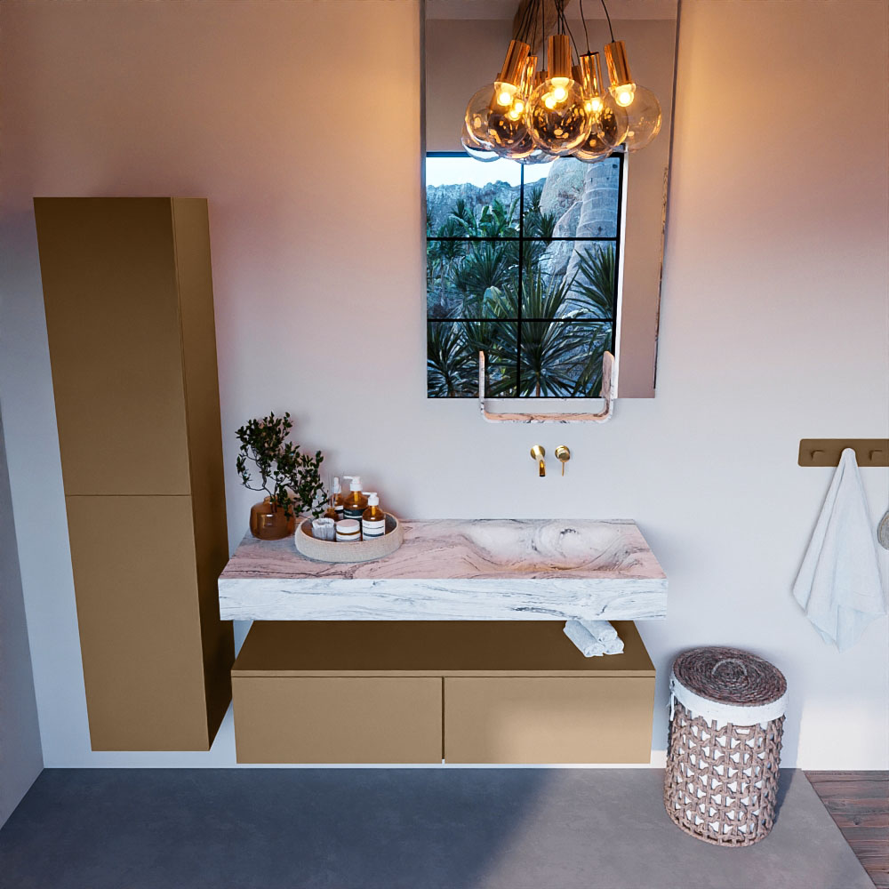 MONDIAZ ALAN-DLUX 120cm mueble de baño Oro 2 cajones. Lavabo CLOUD Derecho sin orificios color Glace. 2 MONDIAZ ALAN-DLUX 120cm mueble de baño Oro 2 cajones. Lavabo CLOUD Derecho sin orificios color Glace. - Imagen 2