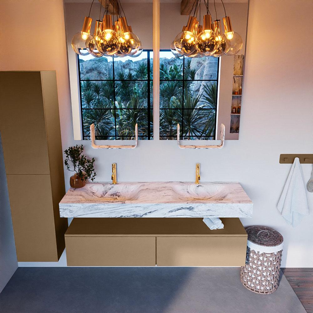 MONDIAZ ALAN-DLUX 150cm mueble de baño Oro 2 cajones. Lavabo CLOUD Doble 2 orificios color Glace. 2 MONDIAZ ALAN-DLUX 150cm mueble de baño Oro 2 cajones. Lavabo CLOUD Doble 2 orificios color Glace. - Imagen 2