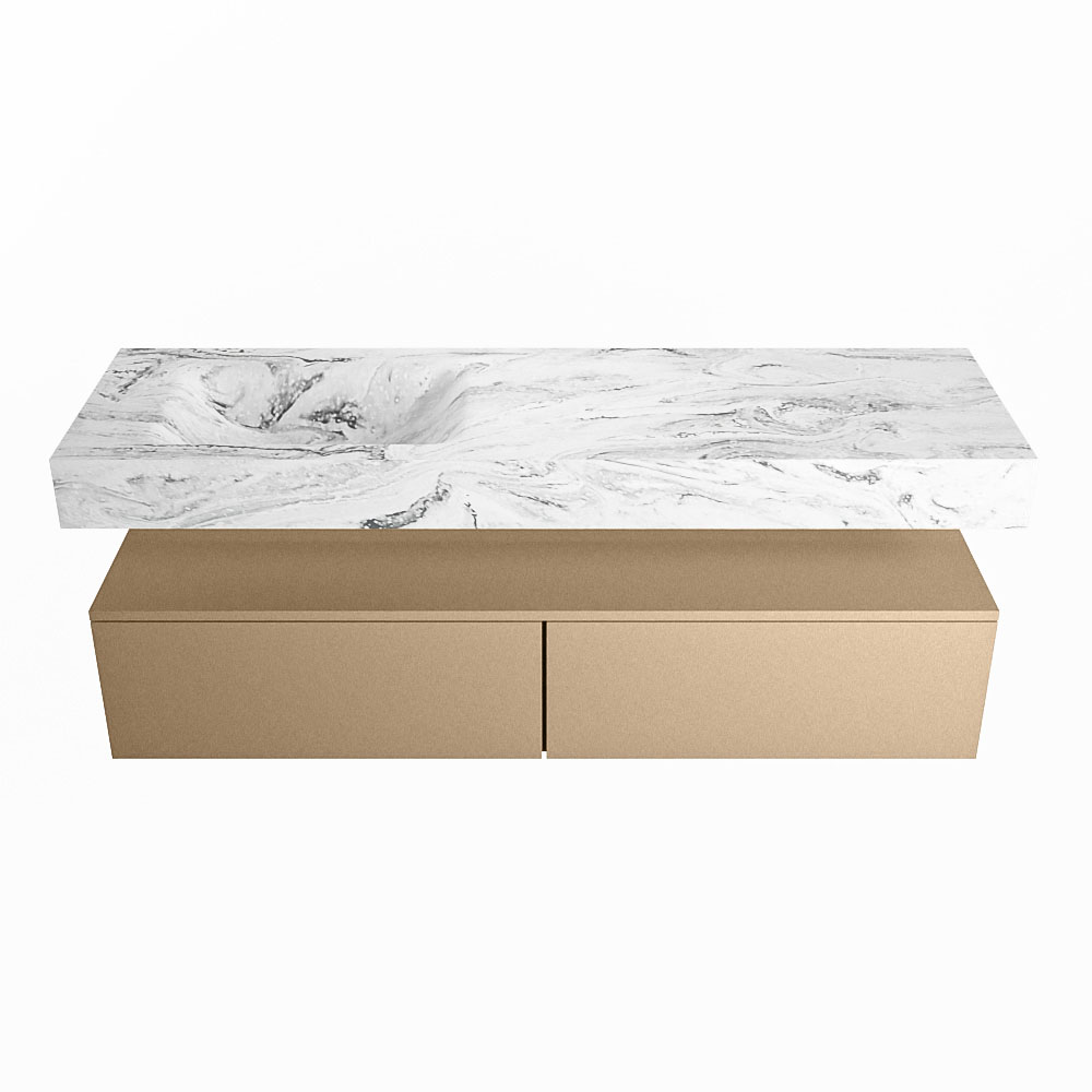 MONDIAZ ALAN-DLUX 150cm mueble de baño Oro 2 cajones. Lavabo CLOUD Izquierda sin orificios color Glace. 4 MONDIAZ ALAN-DLUX 150cm mueble de baño Oro 2 cajones. Lavabo CLOUD Izquierda sin orificios color Glace. - Imagen 4