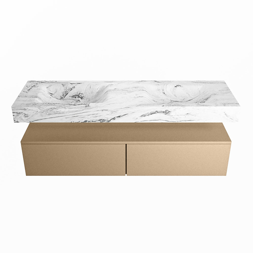 MONDIAZ ALAN-DLUX 150cm mueble de baño Oro 2 cajones. Lavabo CLOUD Doble sin orificios color Glace. 4 MONDIAZ ALAN-DLUX 150cm mueble de baño Oro 2 cajones. Lavabo CLOUD Doble sin orificios color Glace. - Imagen 4