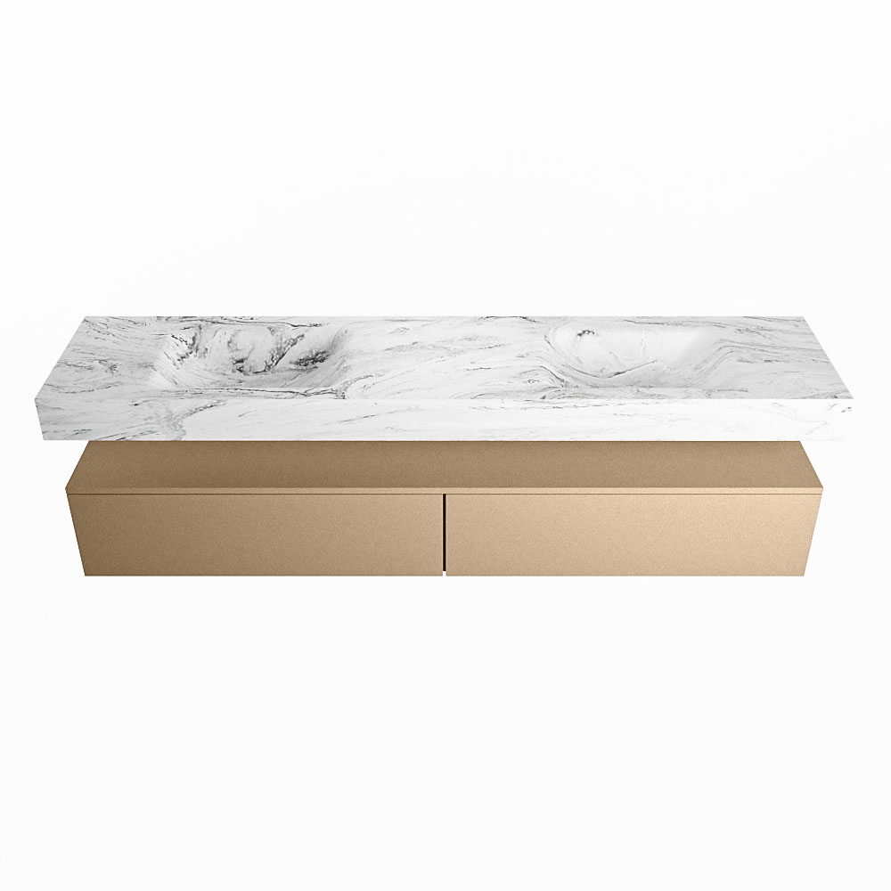 MONDIAZ ALAN-DLUX 200cm mueble de baño Oro 2 cajones. Lavabo CLOUD Doble sin orificios color Glace. 4 MONDIAZ ALAN-DLUX 200cm mueble de baño Oro 2 cajones. Lavabo CLOUD Doble sin orificios color Glace. - Imagen 4