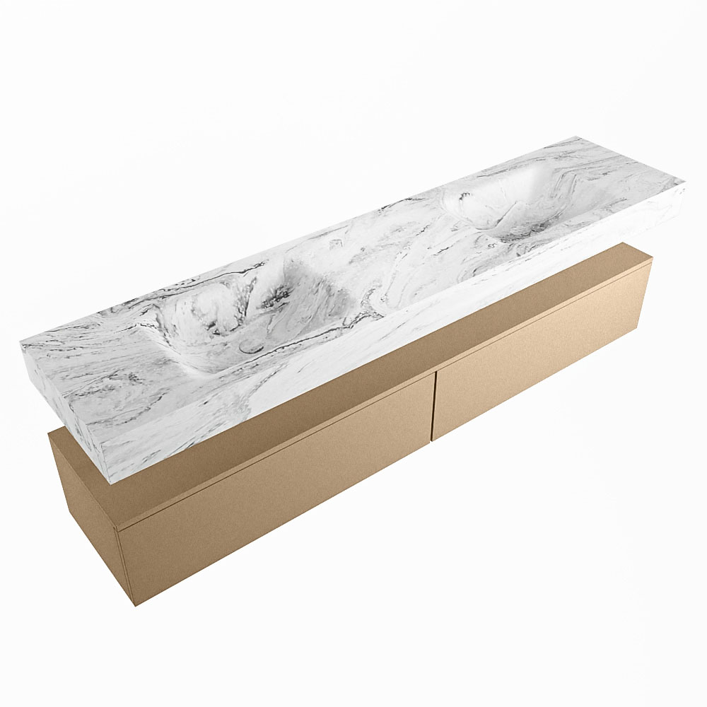 MONDIAZ ALAN-DLUX 200cm mueble de baño Oro 2 cajones. Lavabo CLOUD Doble sin orificios color Glace. 5 MONDIAZ ALAN-DLUX 200cm mueble de baño Oro 2 cajones. Lavabo CLOUD Doble sin orificios color Glace. - Imagen 5