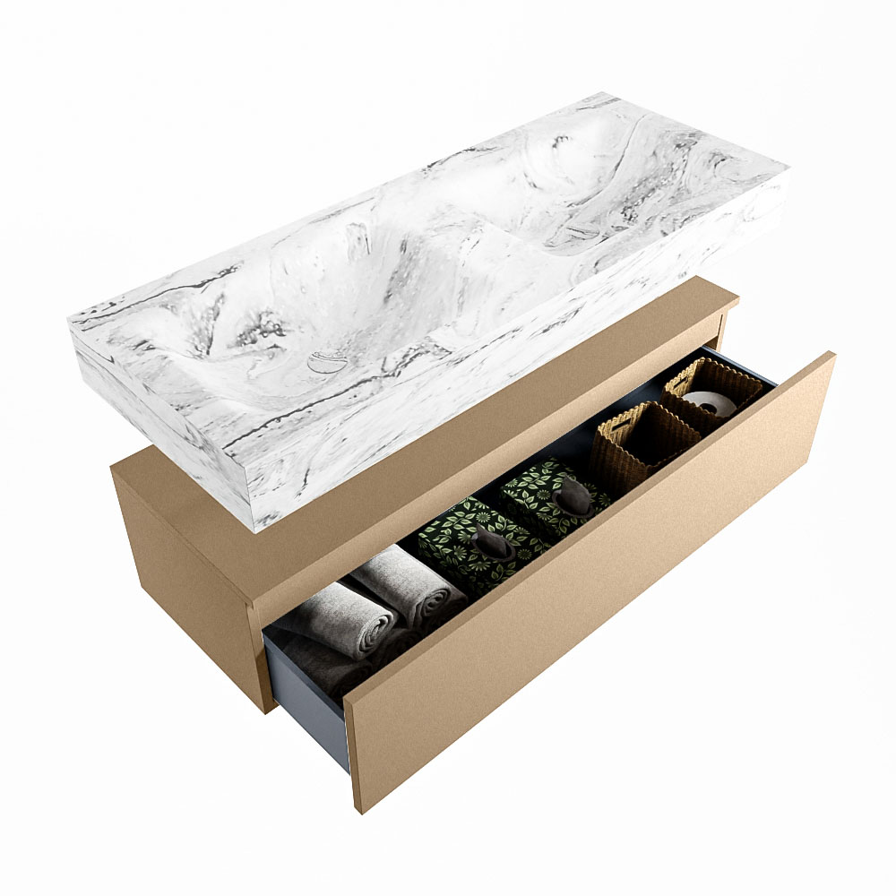 MONDIAZ ALAN-DLUX 120cm mueble de baño Oro 1 cajón. Lavabo CLOUD Doble sin orificios color Glace. 6 MONDIAZ ALAN-DLUX 120cm mueble de baño Oro 1 cajón. Lavabo CLOUD Doble sin orificios color Glace. - Imagen 6