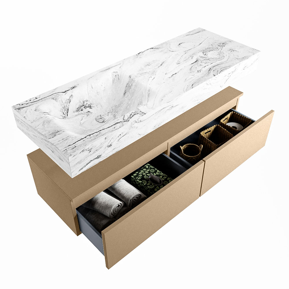 MONDIAZ ALAN-DLUX 130cm mueble de baño Oro 2 cajones. Lavabo CLOUD Izquierda 1 orificio color Glace. 6 MONDIAZ ALAN-DLUX 130cm mueble de baño Oro 2 cajones. Lavabo CLOUD Izquierda 1 orificio color Glace. - Imagen 6